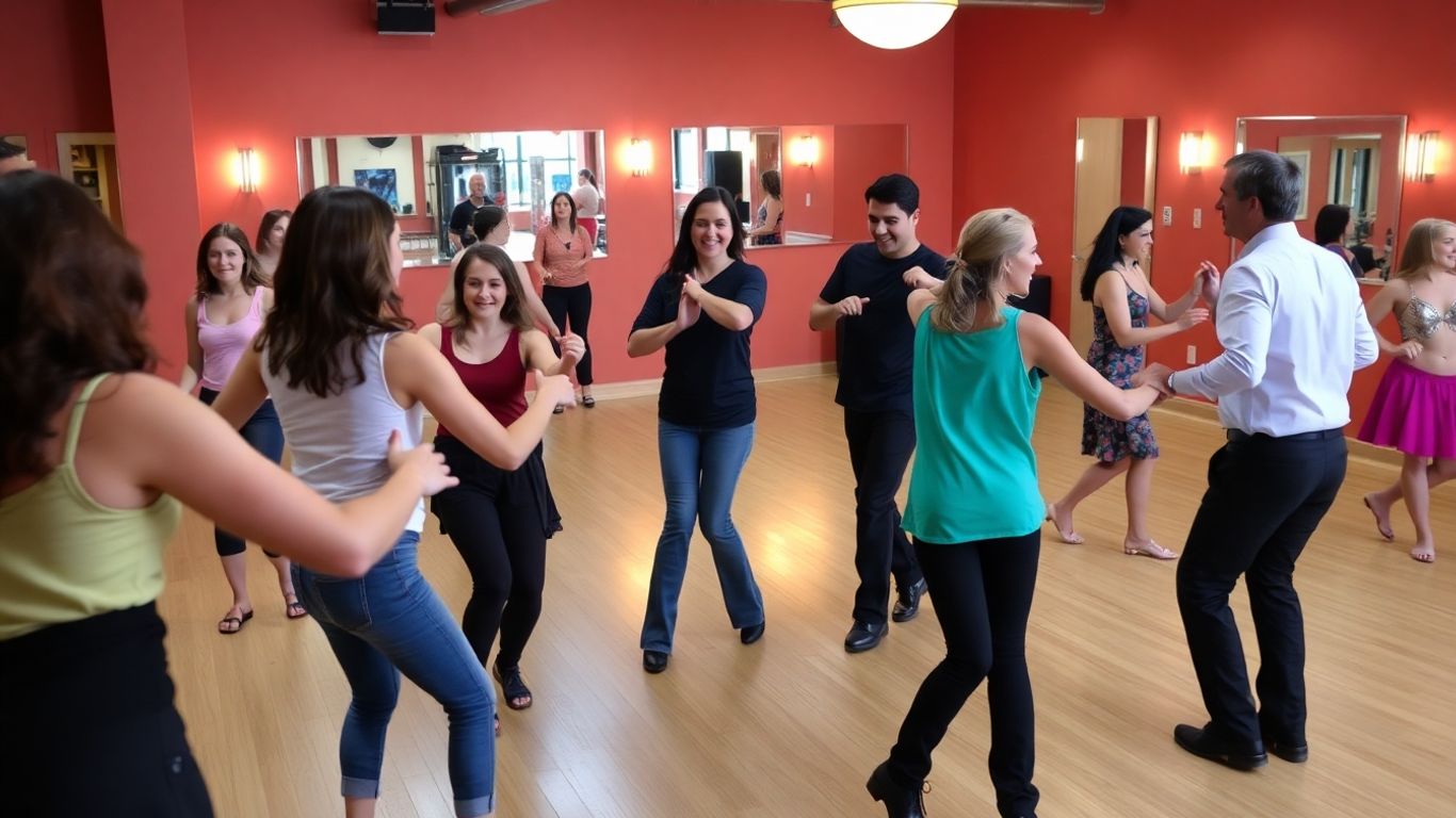 Ottawa beginners practicing Latin dance steps in a friendly class environment. 