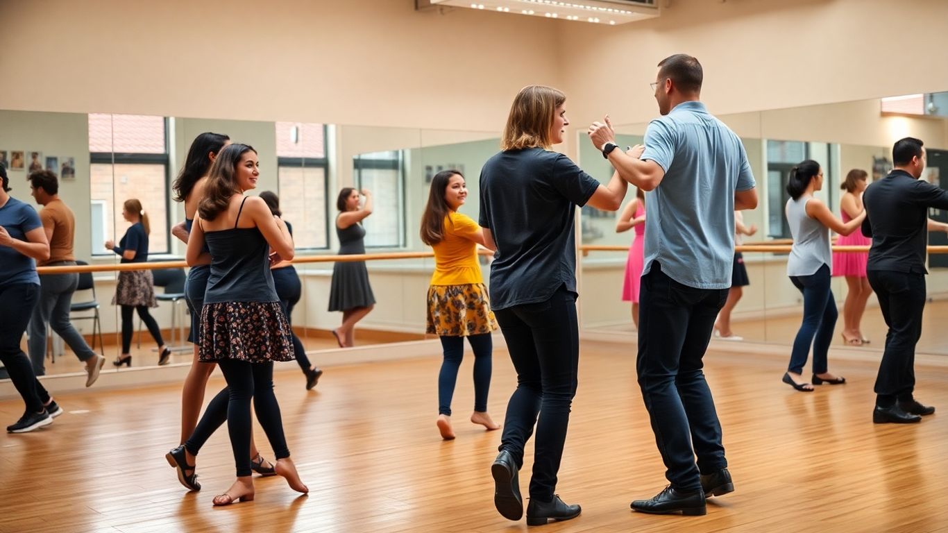 Beginners following tips during their first Latin dance class for better performance.