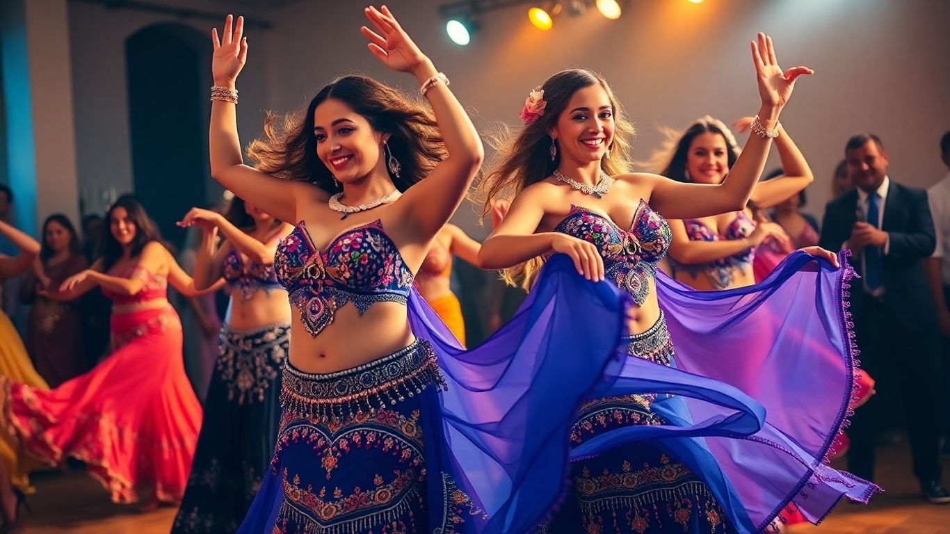 Belly dancers in Ottawa performing graceful movements.