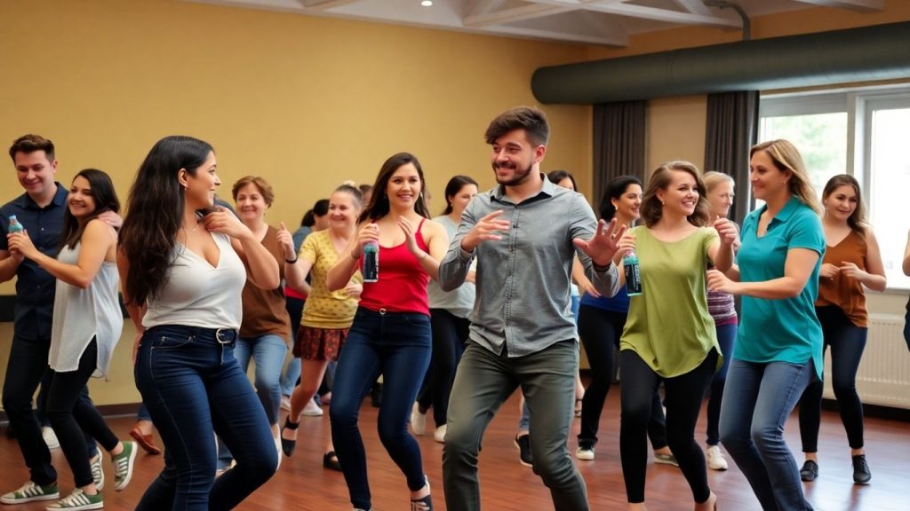 Beginners enjoying a lively salsa dance lesson in Ottawa.