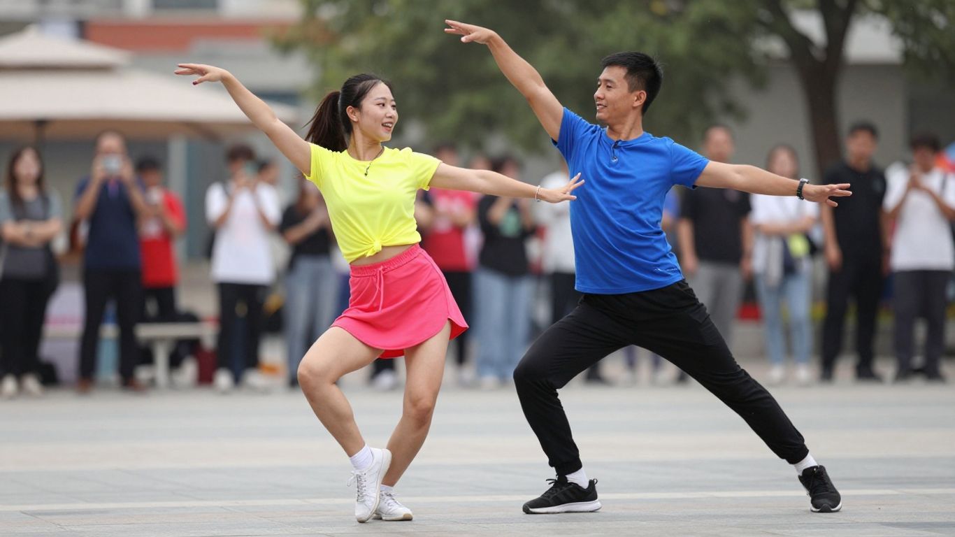 Deux personnes exécutant une chorégraphie synchronisée dans le cadre d'un défi de danse en duo